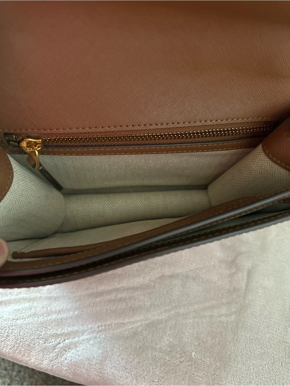 Tory Burch Brown Leather Crossbody with Gold Chain